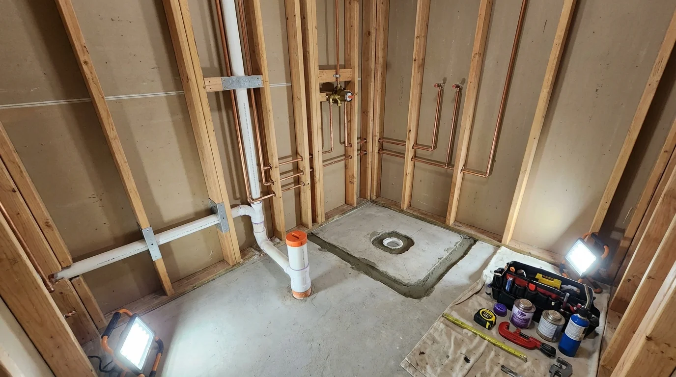 Bathroom rough-in plumbing during remodel by Johns Plumbing LLC in Castle Rock