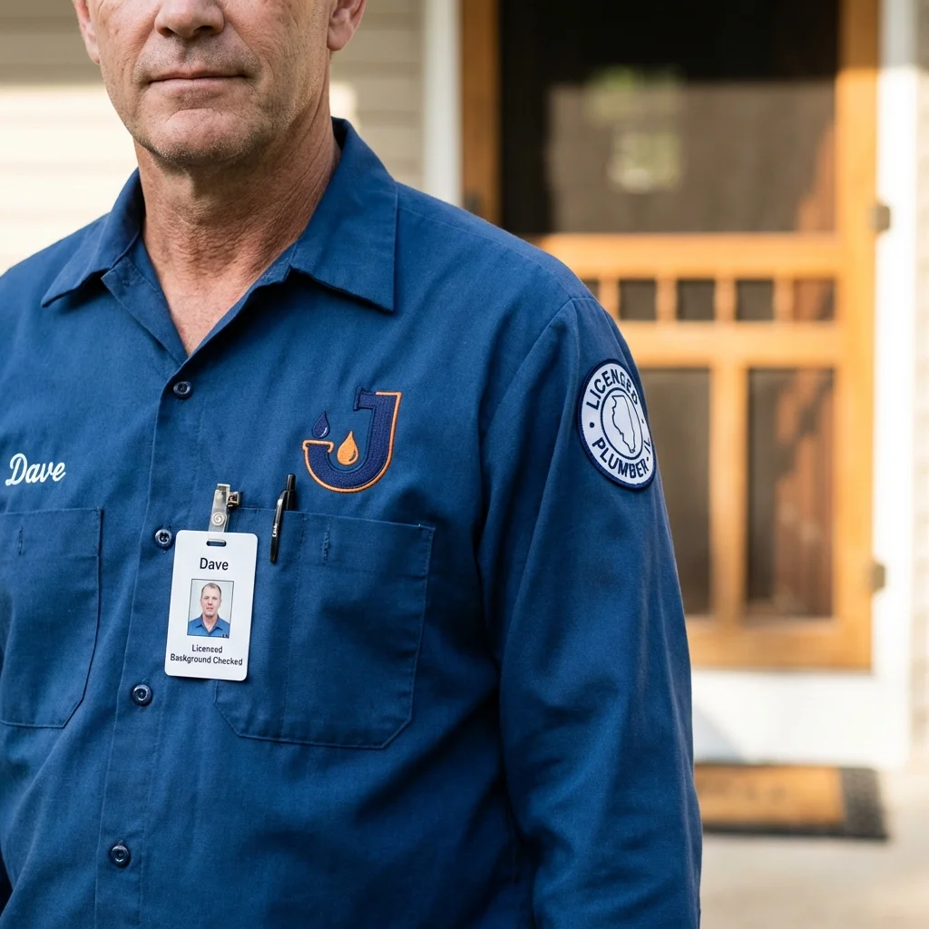 Licensed plumber showing ID badge in Castle Rock, WA