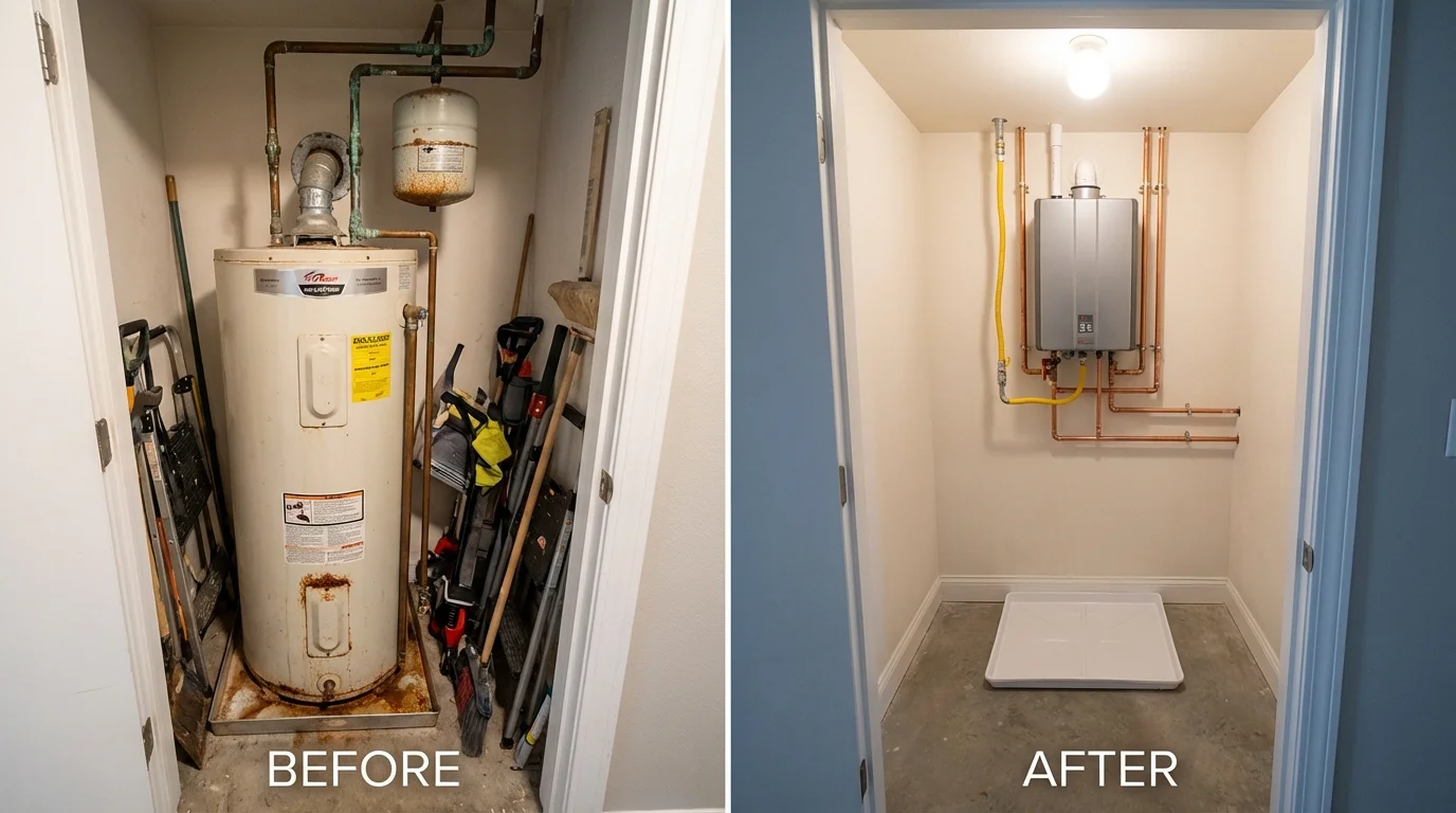 Tank water heater versus wall-mounted tankless unit comparison for Castle Rock, WA homeowners
