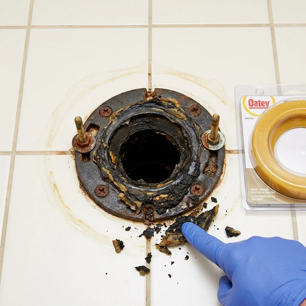Failed wax ring showing water seepage at the base of a toilet in a Castle Rock, WA home